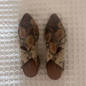 Report Brown and Tan Snake Print Mules